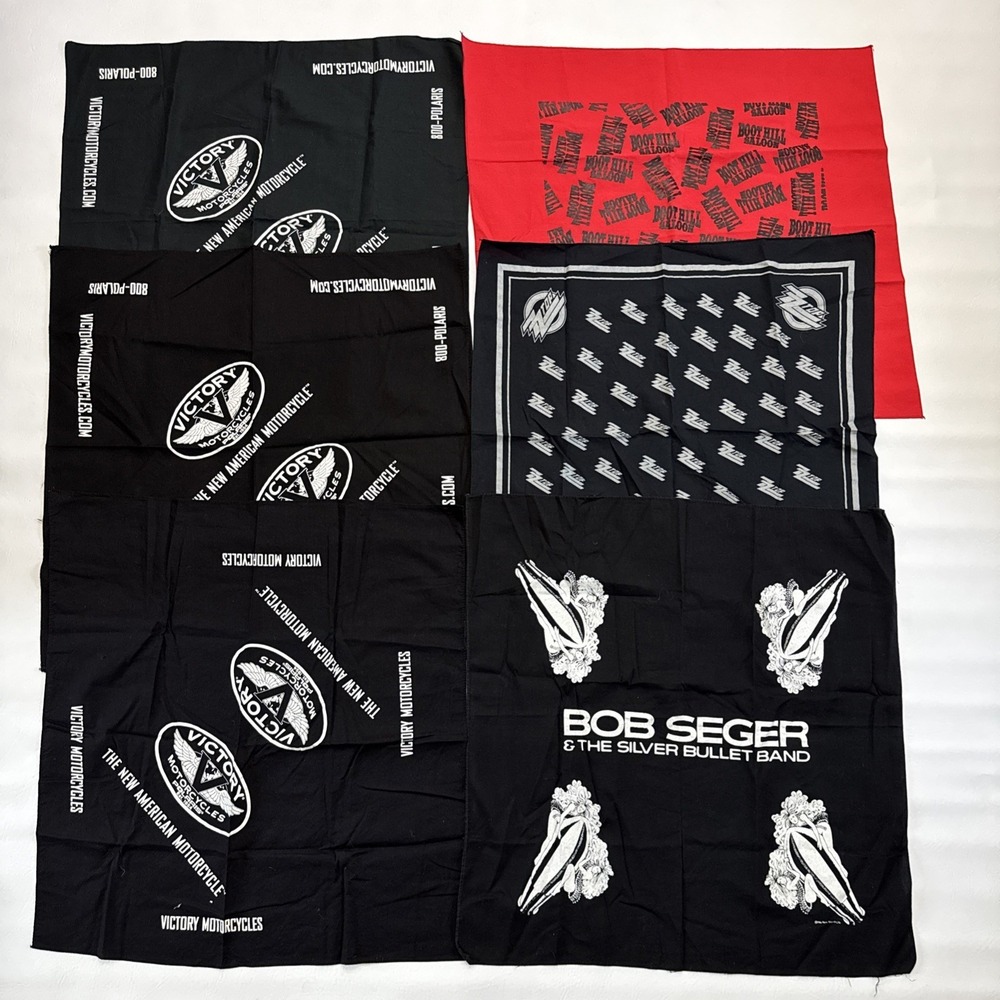 Lot‎ Of 6 Vintage 90s Y2K Biker Bandanas Victory Motorcycles, ZZ Top, Bob Seger